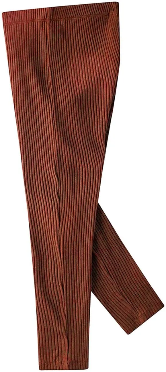 Noomelfish Girls Basic Ribbed Leggings Kids Cotton Kint Footless Full Length Tights Pants (2-14 Years)