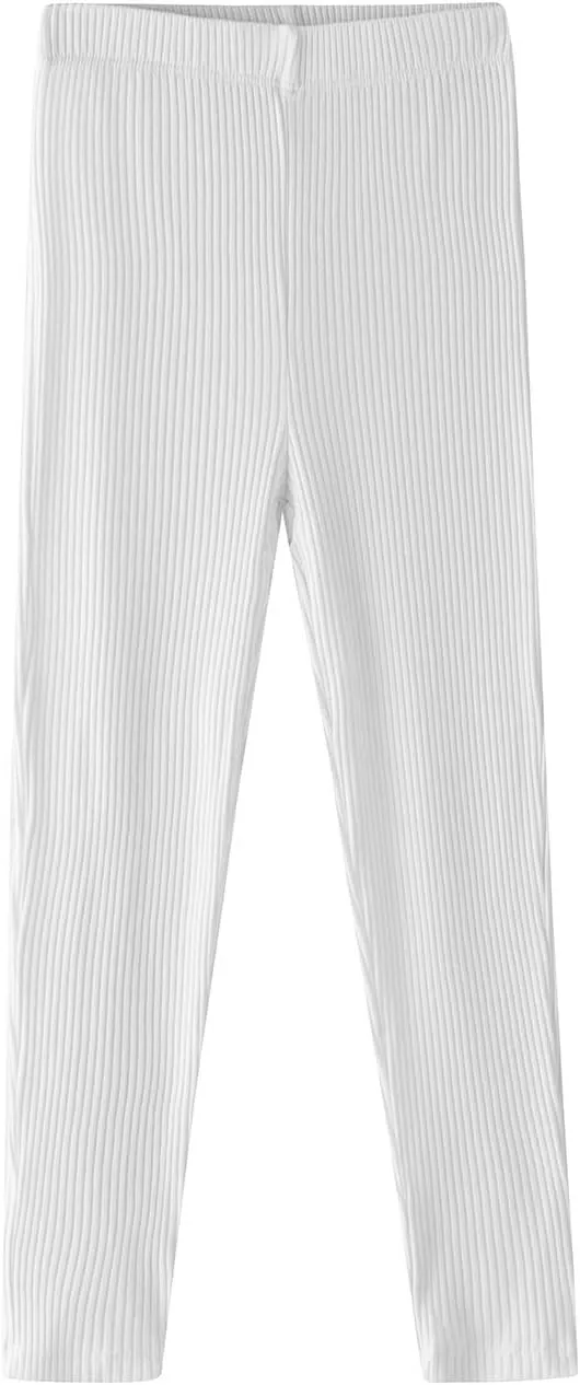 Noomelfish Girls Basic Ribbed Leggings Kids Cotton Kint Footless Full Length Tights Pants (2-14 Years)