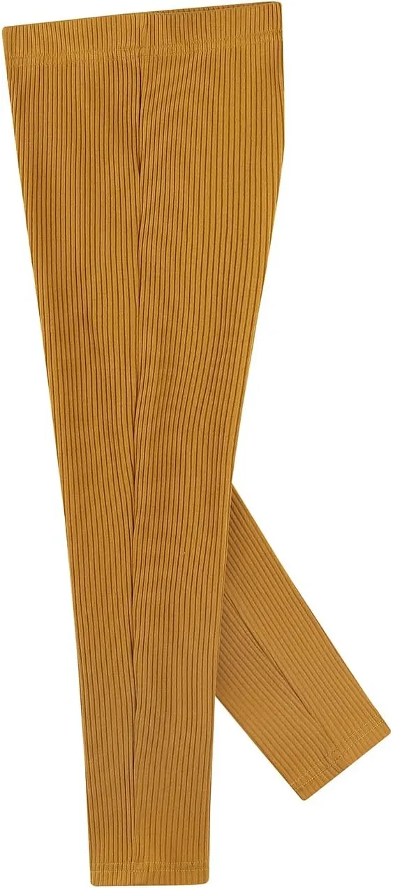 Noomelfish Girls Basic Ribbed Leggings Kids Cotton Kint Footless Full Length Tights Pants (2-14 Years)
