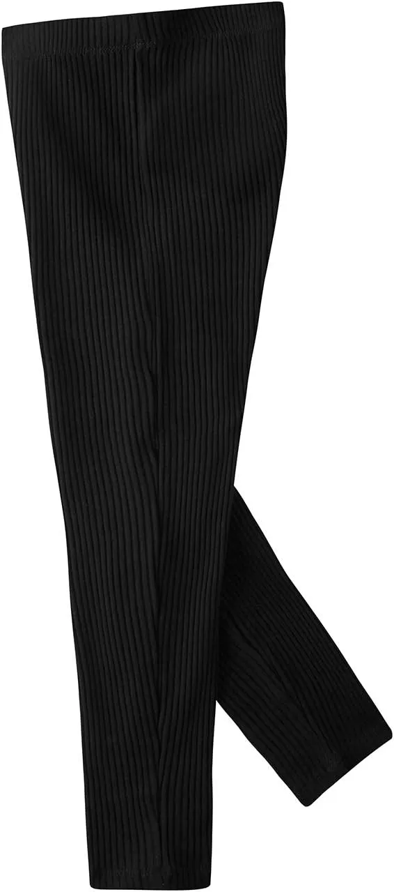 Noomelfish Girls Basic Ribbed Leggings Kids Cotton Kint Footless Full Length Tights Pants (2-14 Years)