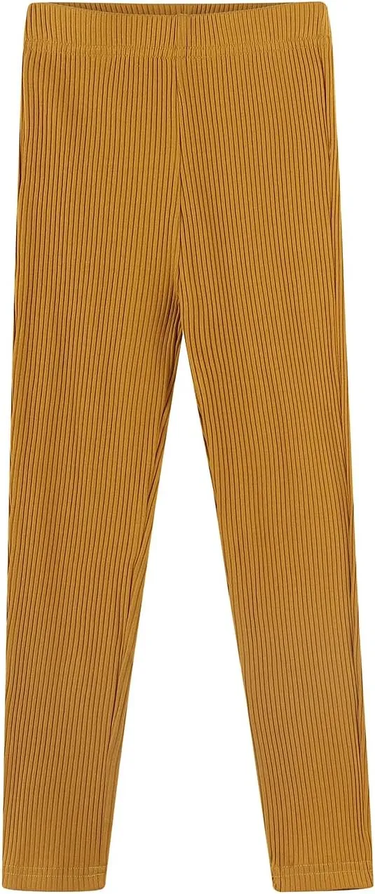 Noomelfish Girls Basic Ribbed Leggings Kids Cotton Kint Footless Full Length Tights Pants (2-14 Years)