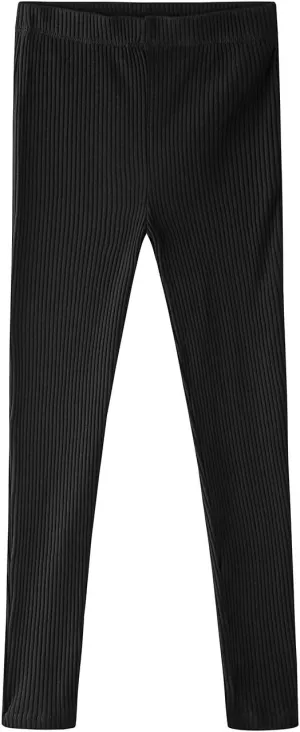 Noomelfish Girls Basic Ribbed Leggings Kids Cotton Kint Footless Full Length Tights Pants (2-14 Years)