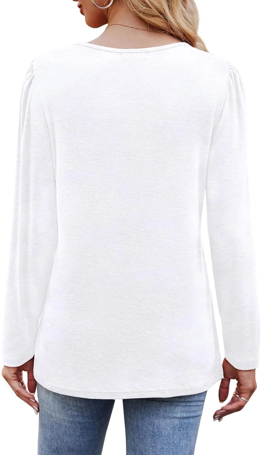 OFEEFAN Long Sleeve Shirts for Women Fall Fashion 2025 Dressy Casual Blouses Trendy Pleated Tunic Tops for Leggings