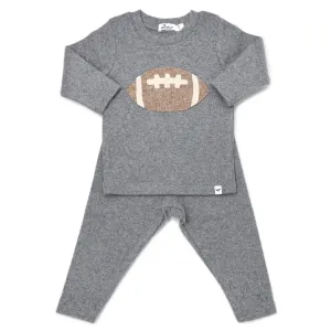 Oh Baby Ribbed Football LS 2 Piece Set in Coal