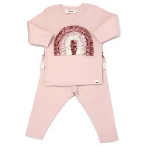 Oh Baby Velvet Rainbow L/S 2 Piece in Pale Pink