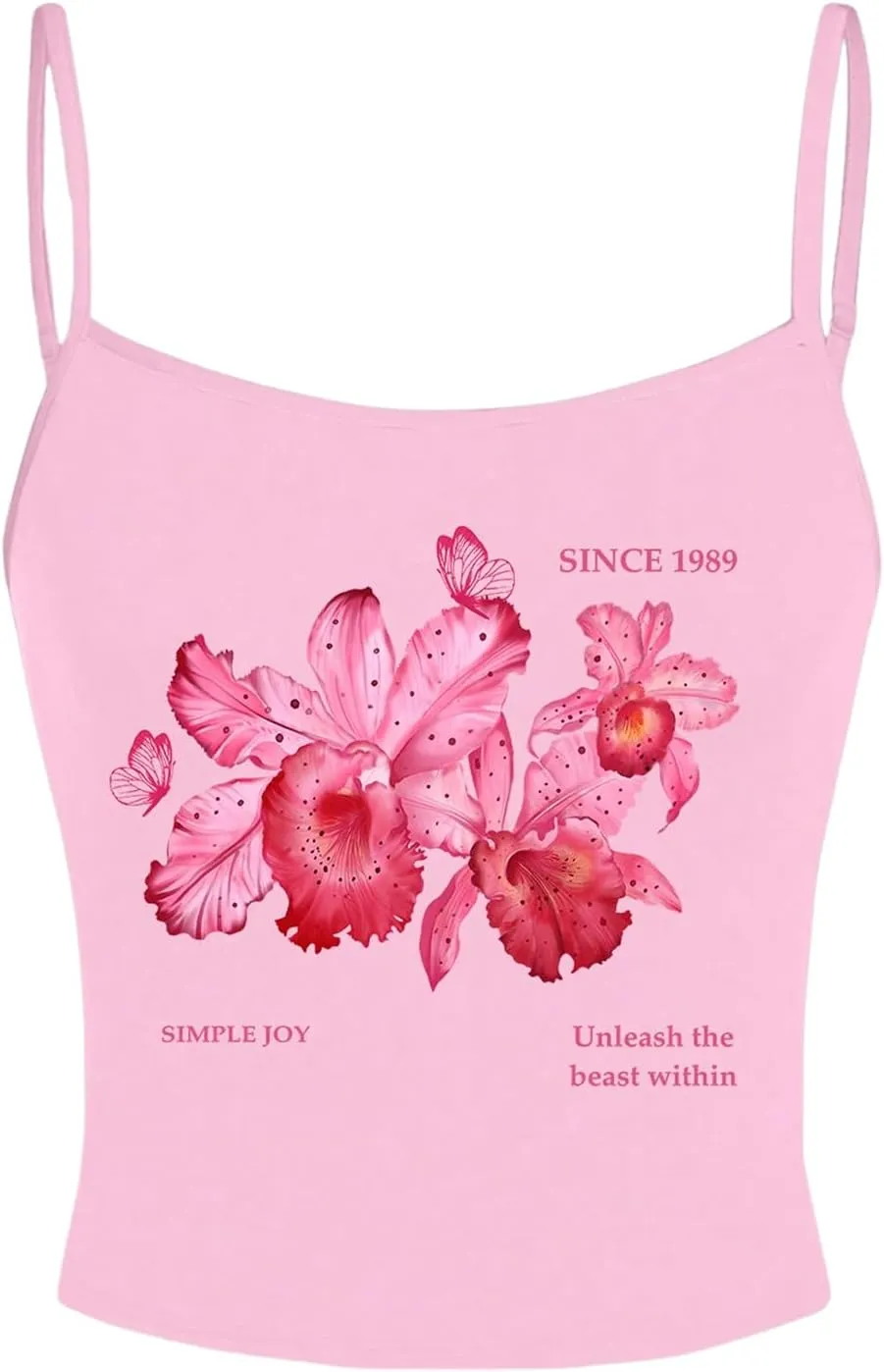 OYOANGLE Women's Floral Print Y2K Camisoles Spaghetti Strap Slim Fit Crop Tank Tops