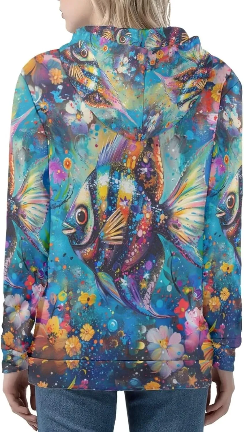 PinUp Angel Full Zip Up Hoodie Women Goth Sweatshirt Long Sleeve Art Animal Oil Painting Graphic Jacket Streetwear