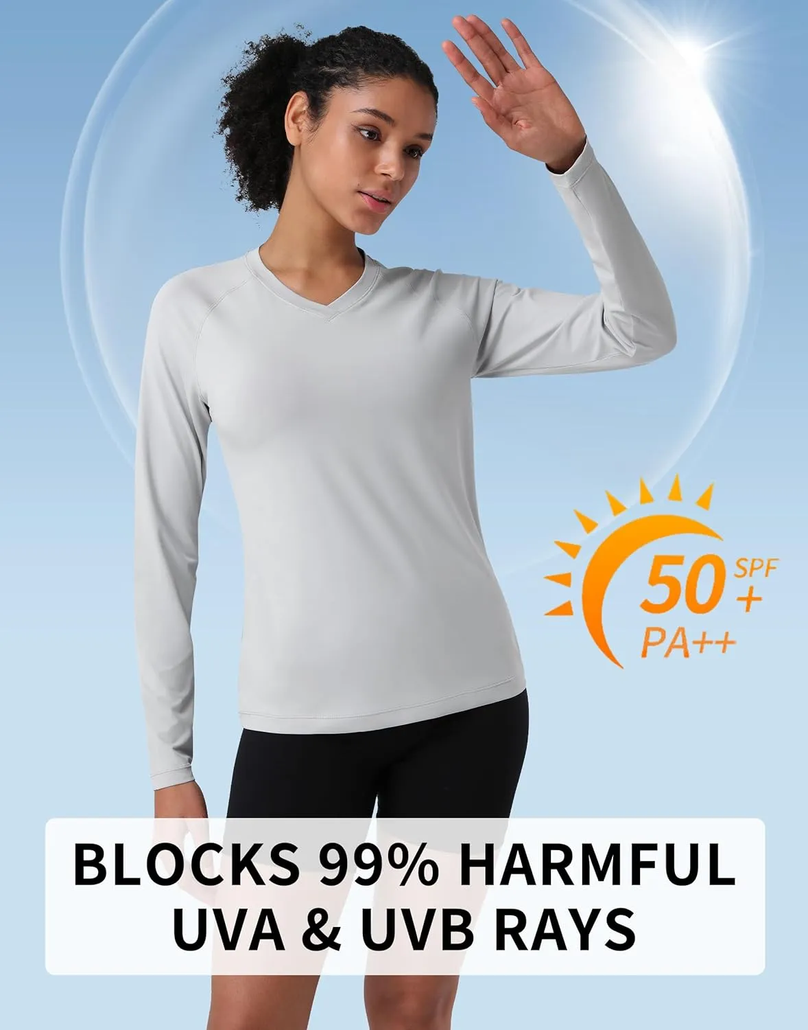 Pioneer Camp Women's UV Sun Protection SPF Shirt V Neck UPF 50  Long Sleeve Workout Tops Quick Dry Rash Guard Hiking Running