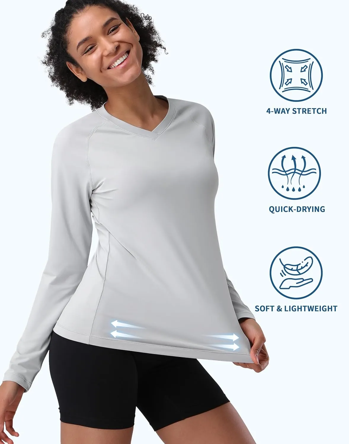 Pioneer Camp Women's UV Sun Protection SPF Shirt V Neck UPF 50  Long Sleeve Workout Tops Quick Dry Rash Guard Hiking Running