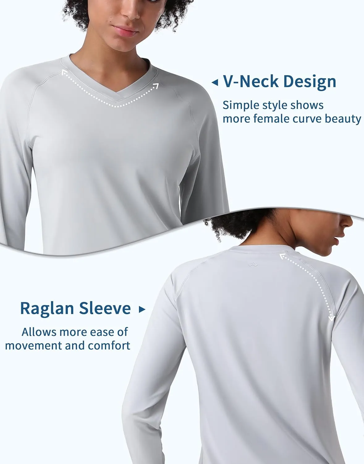 Pioneer Camp Women's UV Sun Protection SPF Shirt V Neck UPF 50  Long Sleeve Workout Tops Quick Dry Rash Guard Hiking Running