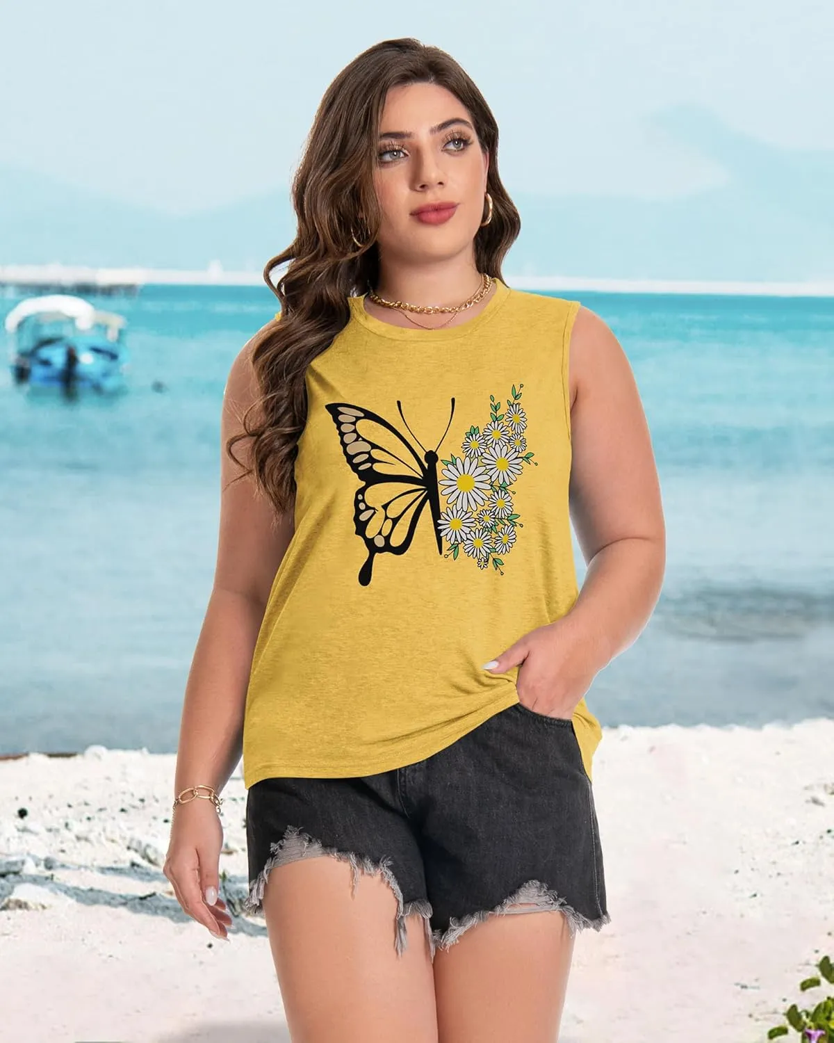 Plus Size Tops for Women Sleeveless Summer Tank Top Loose Fit Casual Tunics Shirts