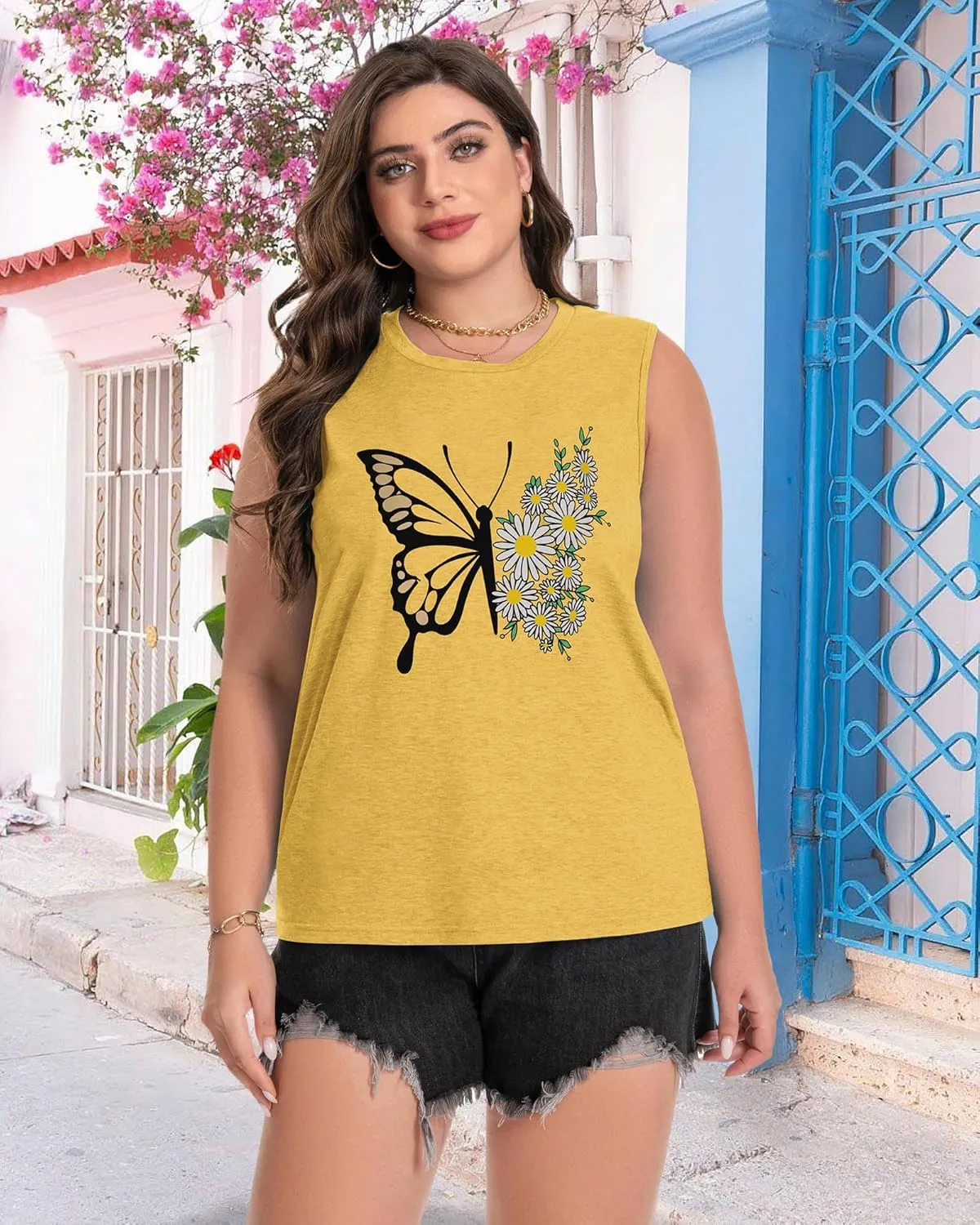 Plus Size Tops for Women Sleeveless Summer Tank Top Loose Fit Casual Tunics Shirts