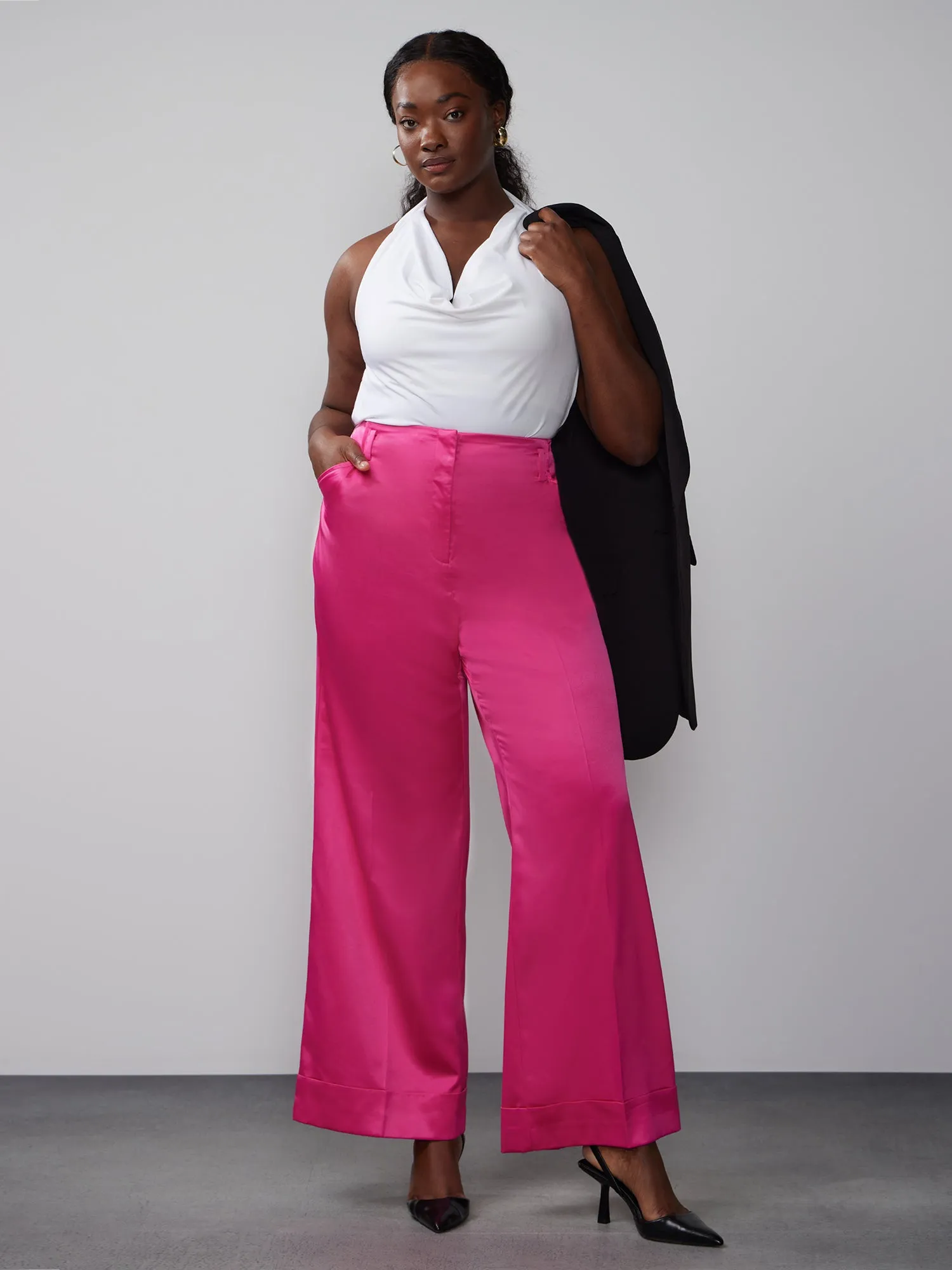 Plus Wide Leg Satin Pant