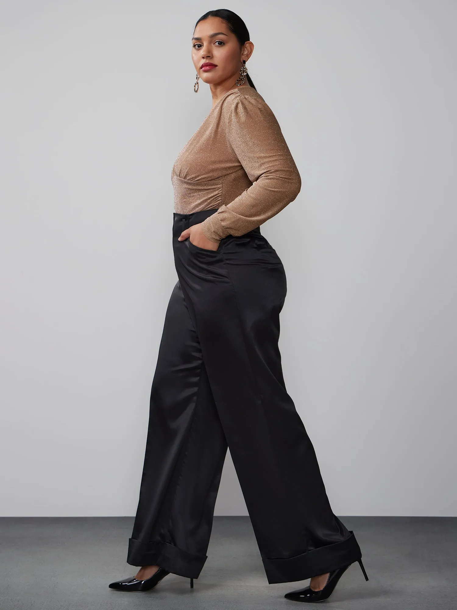 Plus Wide Leg Satin Pant