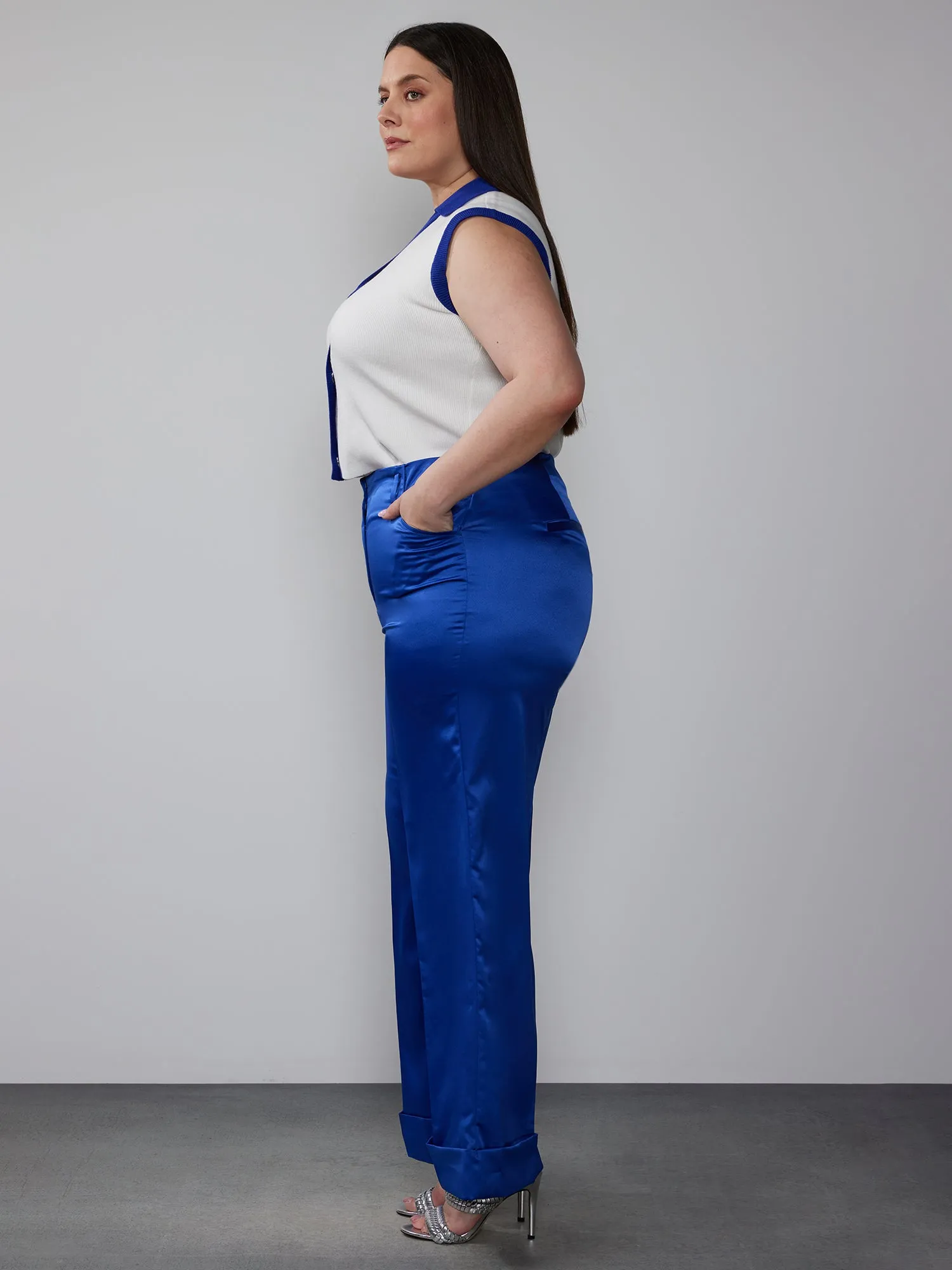 Plus Wide Leg Satin Pant