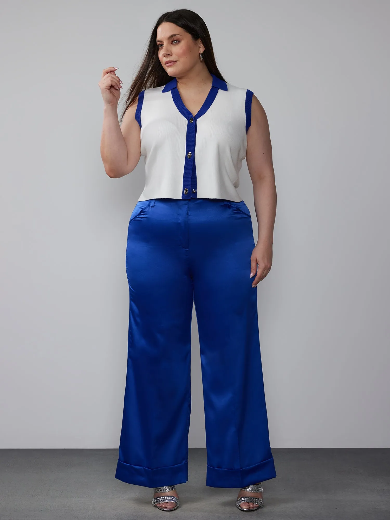 Plus Wide Leg Satin Pant