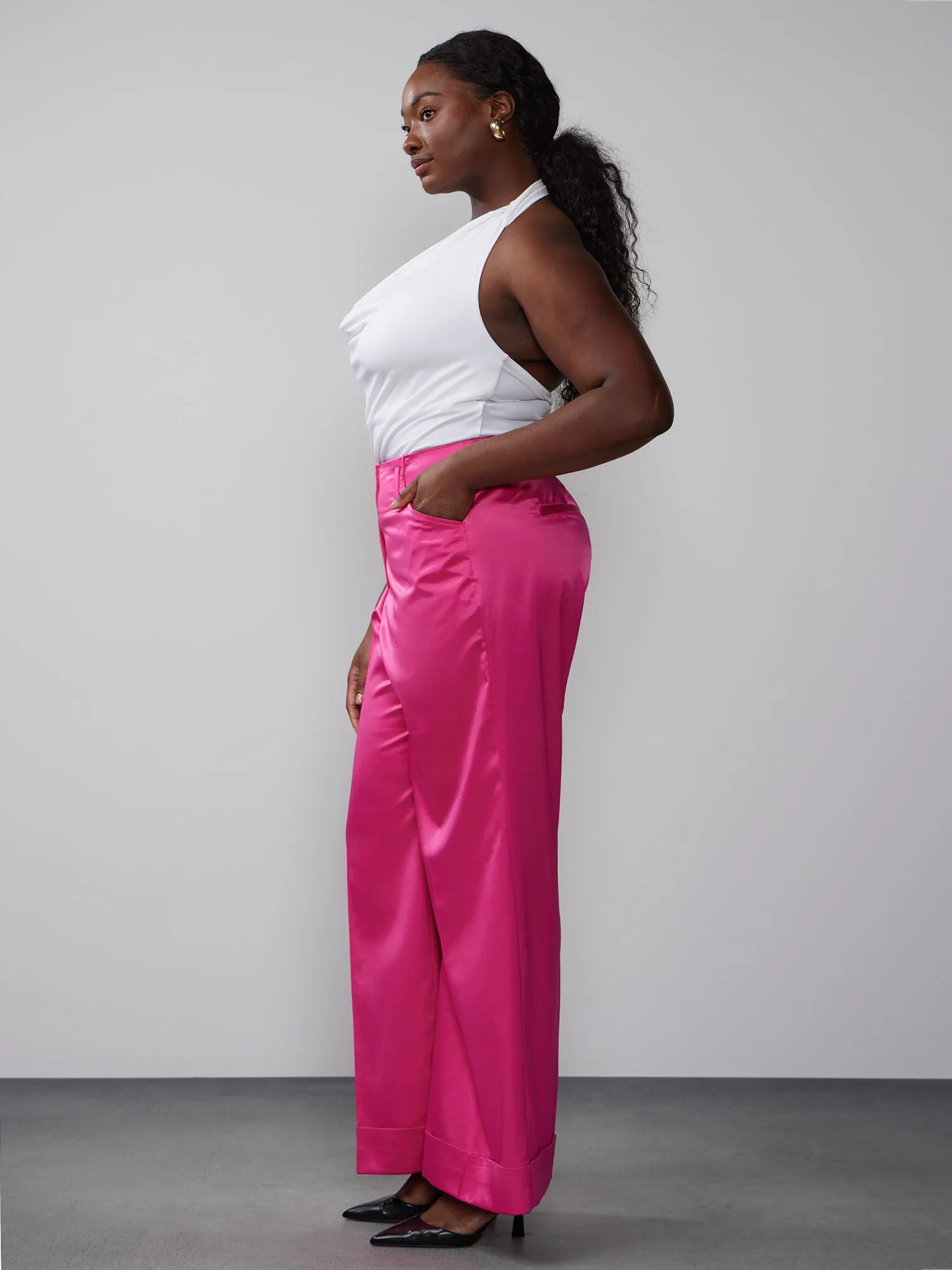 Plus Wide Leg Satin Pant