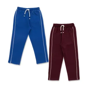 "Boys' 2-Pack Track Pants with Contrast Piping  Blue & Maroon"