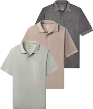 Real Essentials 3 Pack: Men's Regular-Fit Ribbed Polo Shirt with Pocket (Available in Big & Tall)