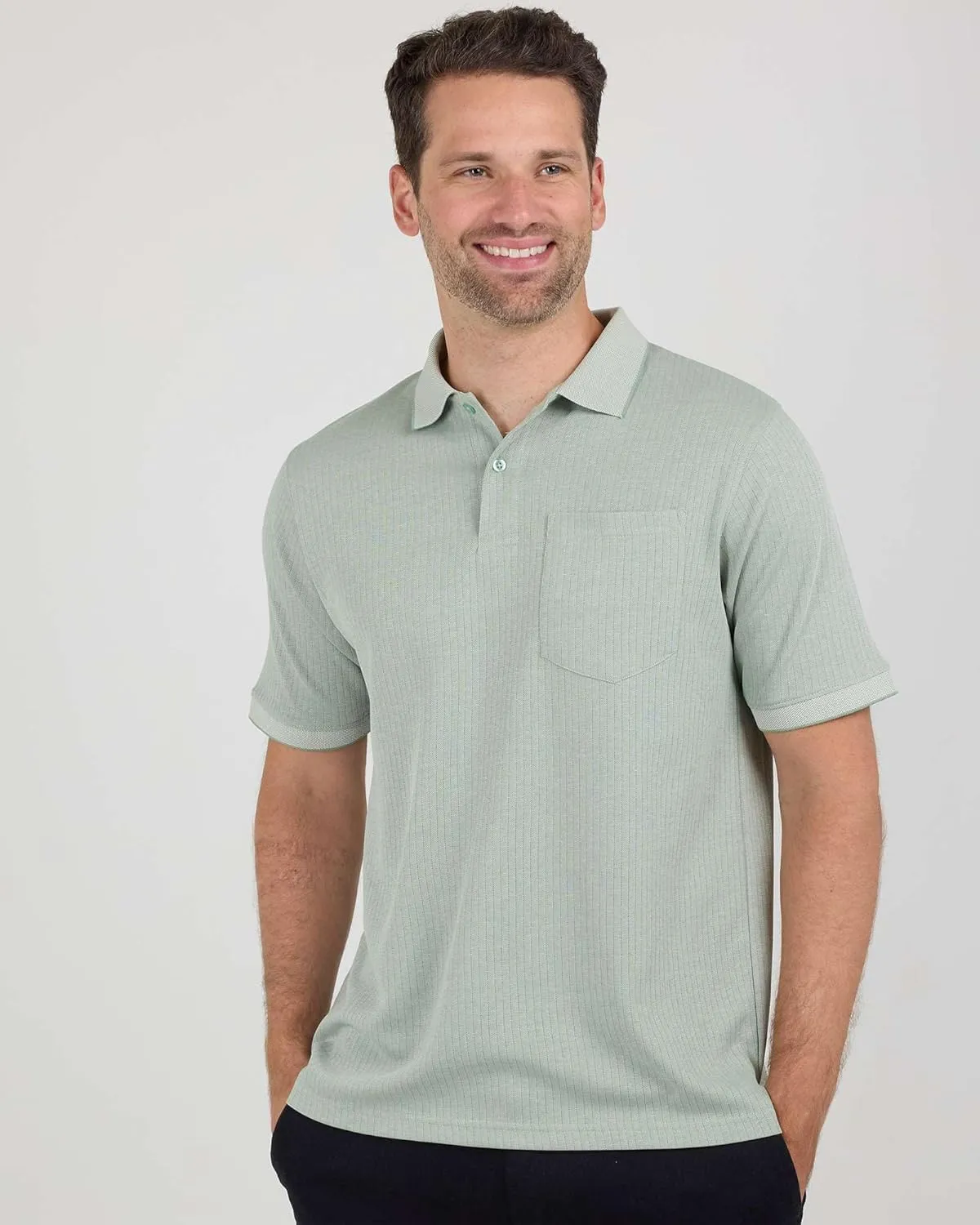 Real Essentials 3 Pack: Men's Regular-Fit Ribbed Polo Shirt with Pocket (Available in Big & Tall)