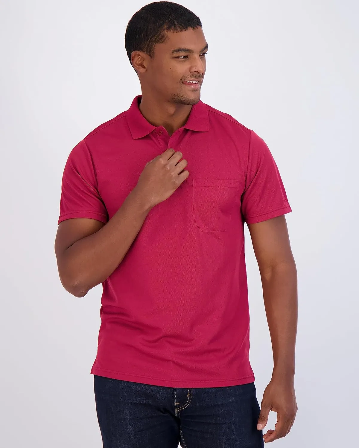 Real Essentials 3 Pack: Mens Short Sleeve Dry-Fit Collared Polo Shirt with Pocket - Active Casual (Available Big & Tall)