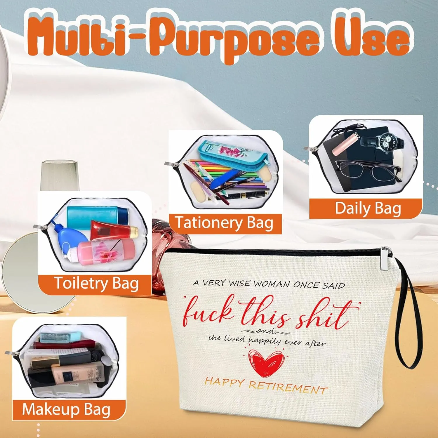 Retirement Gift For Woman Makeup Bag Coworker Leaving Gifts Going Away Goodbye Farewell Gifts Happy Retirement Present For Friend Teacher Nurses Friends Mom Grandma Retirees Funny Retirement Gifts