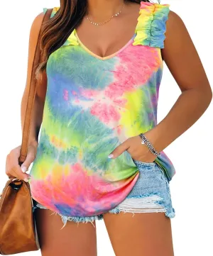 RITERA Plus SizeTank Tops for Women Colorblock Shirt V Neck Sleeveness Tunic Casual Summer Cami Shirts Sexy Blouses