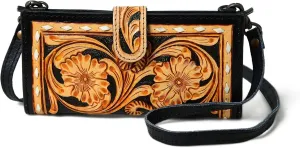 Rodeo Rider Cowhide Tooled leather Bifold Wallet for Women with multiple card slot and cash comapartment