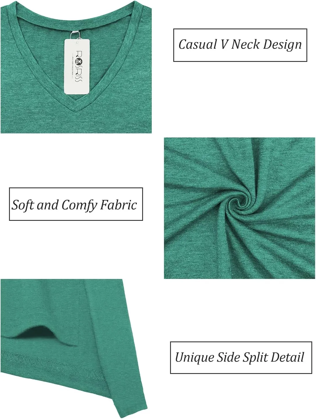 ROSRISS Womens Plus Size Short Sleeve T Shirt V Neck High Low Tops Blouse Tunics with Side Split