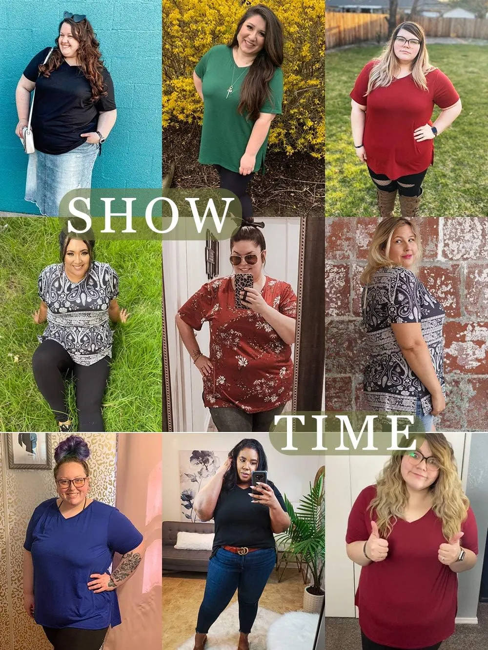 ROSRISS Womens Plus Size Short Sleeve T Shirt V Neck High Low Tops Blouse Tunics with Side Split