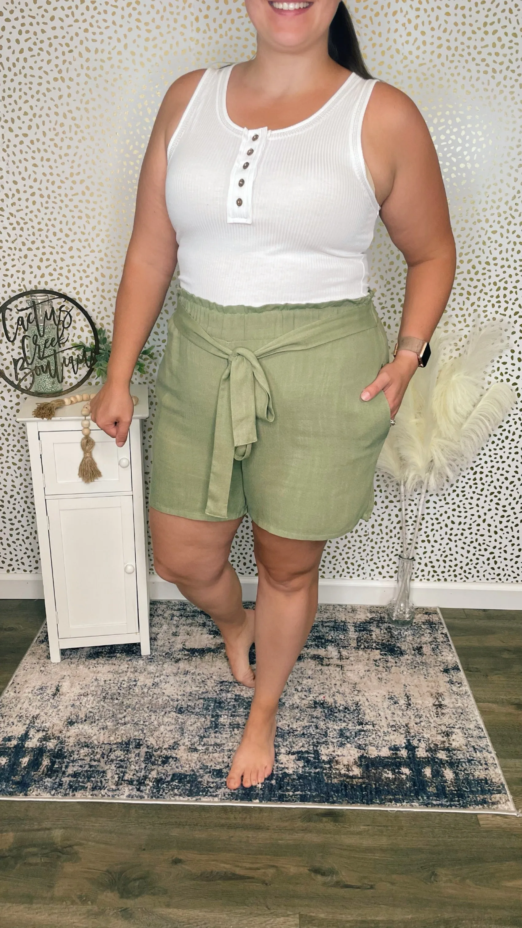 Sage Linen Paperbag Shorts