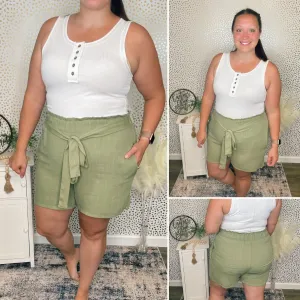 Sage Linen Paperbag Shorts