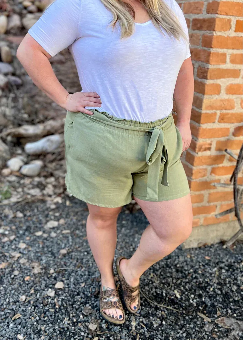 Sage Linen Paperbag Shorts