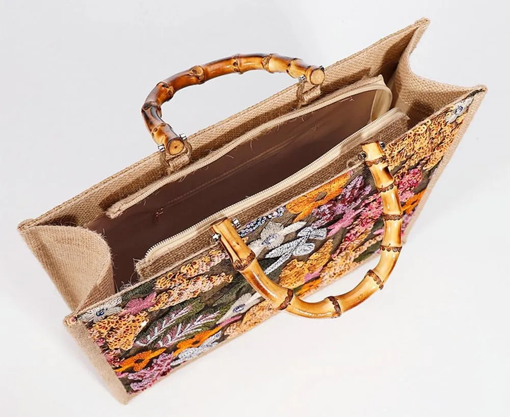 Sequin Embroidered Floral Tote Large Capacity Shoulder Bag Bohemian Summer Beach Shoulder Handbag for Vacation Travel