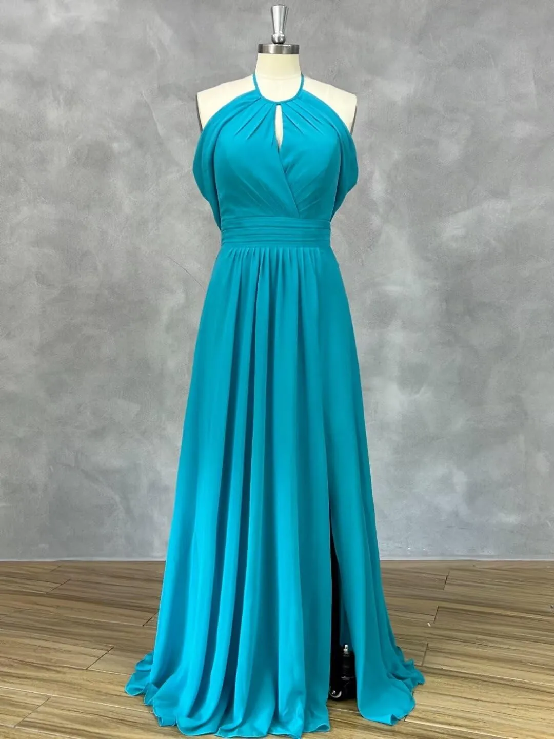 SHANDUAO Chiffon Cold Shoulder Bridesmaid Dress with Pockets A Line Formal Evening Gown with Slit