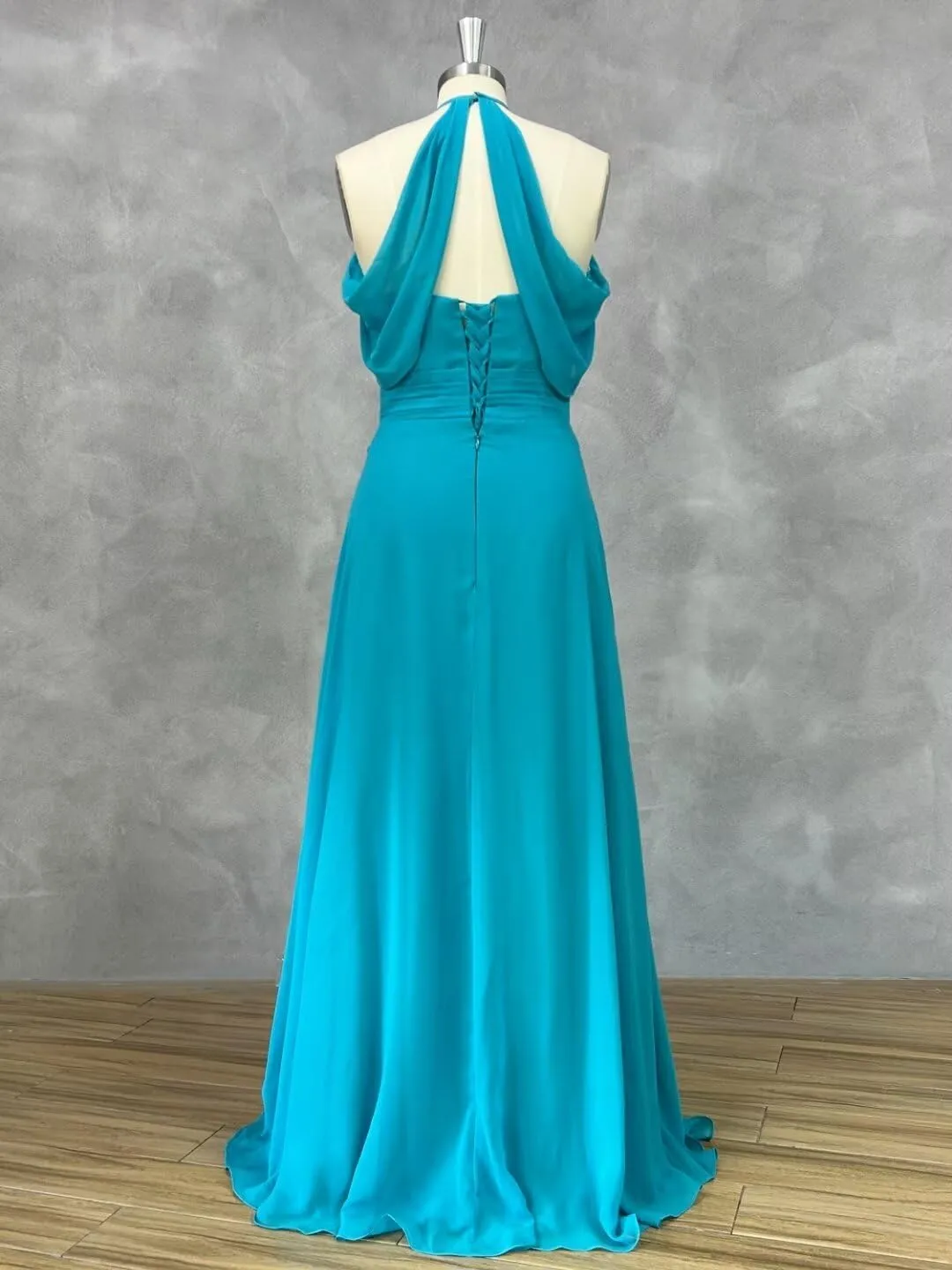 SHANDUAO Chiffon Cold Shoulder Bridesmaid Dress with Pockets A Line Formal Evening Gown with Slit