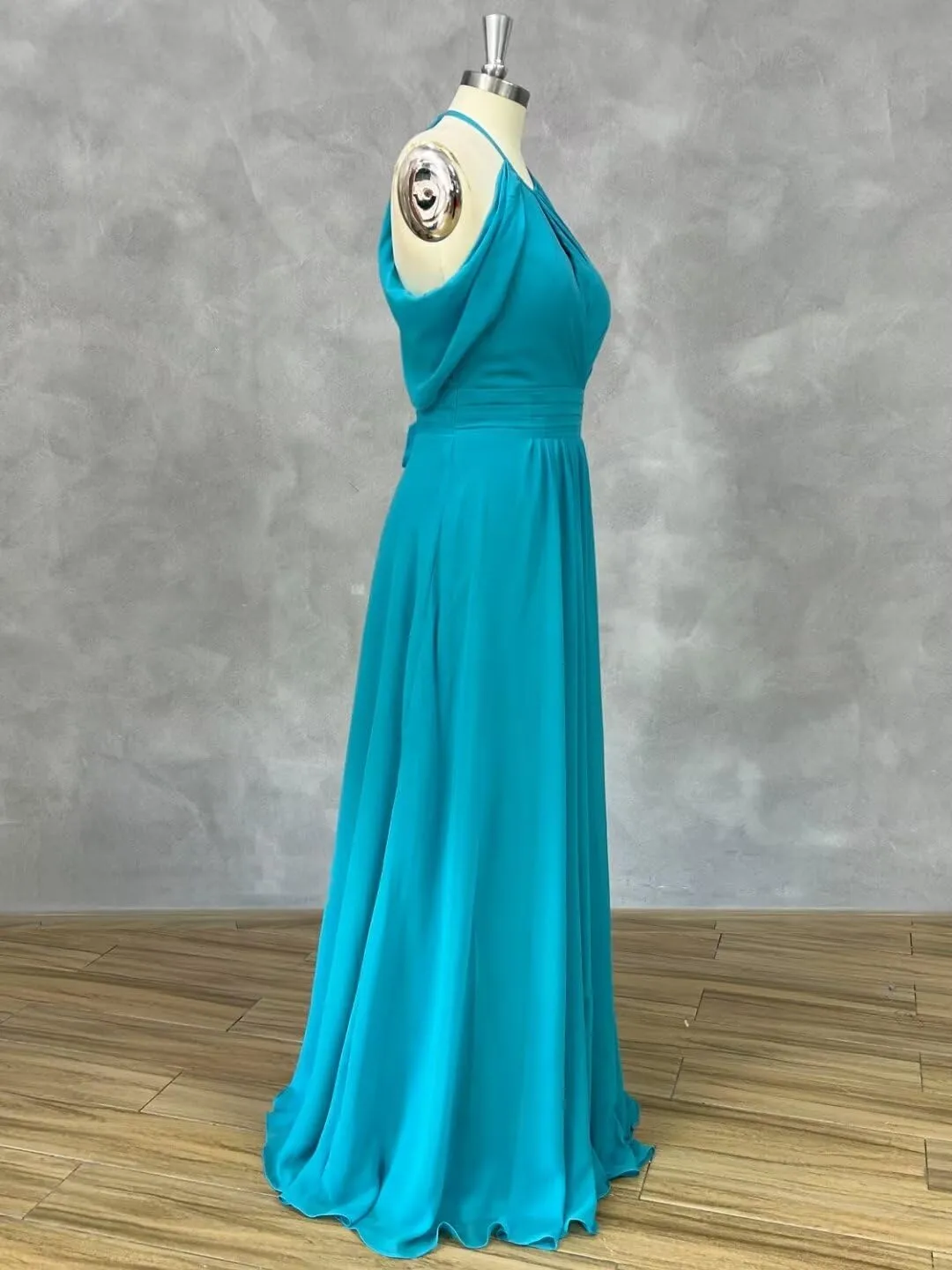 SHANDUAO Chiffon Cold Shoulder Bridesmaid Dress with Pockets A Line Formal Evening Gown with Slit