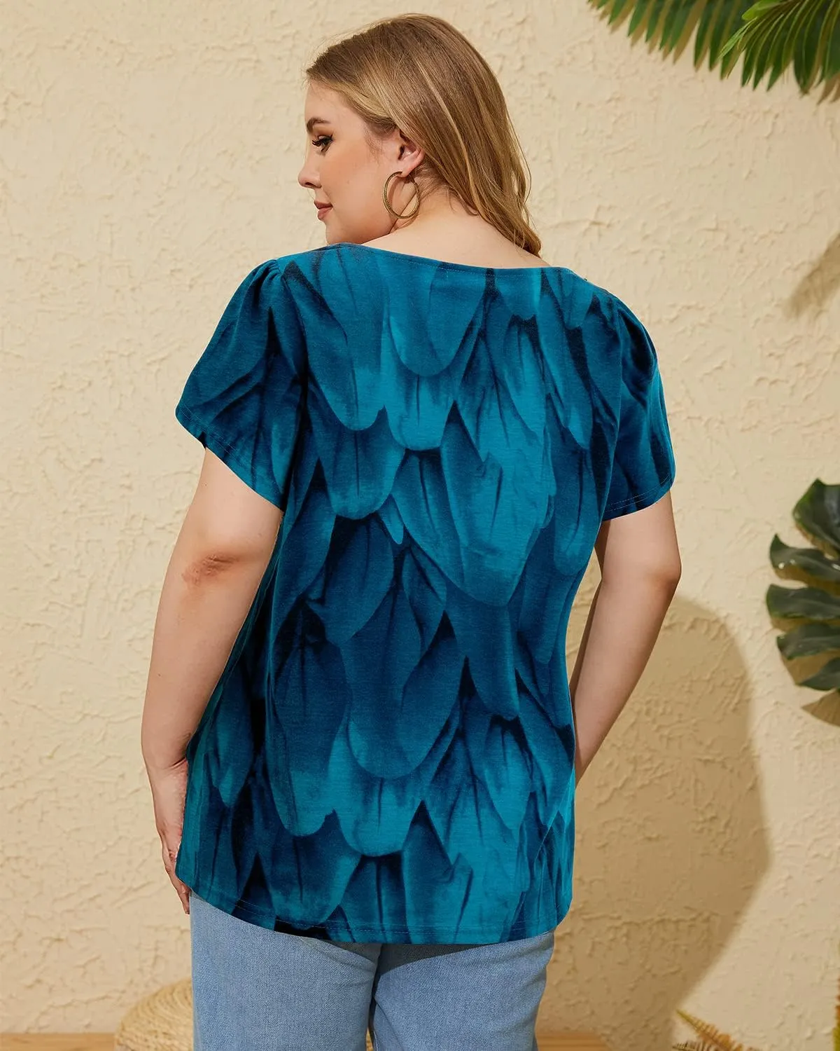 Siddhe Women Short Sleeve Plus Size Tunics, Square Neck Tops Casual Loose Fit T Shirt Blouse Summer 2025