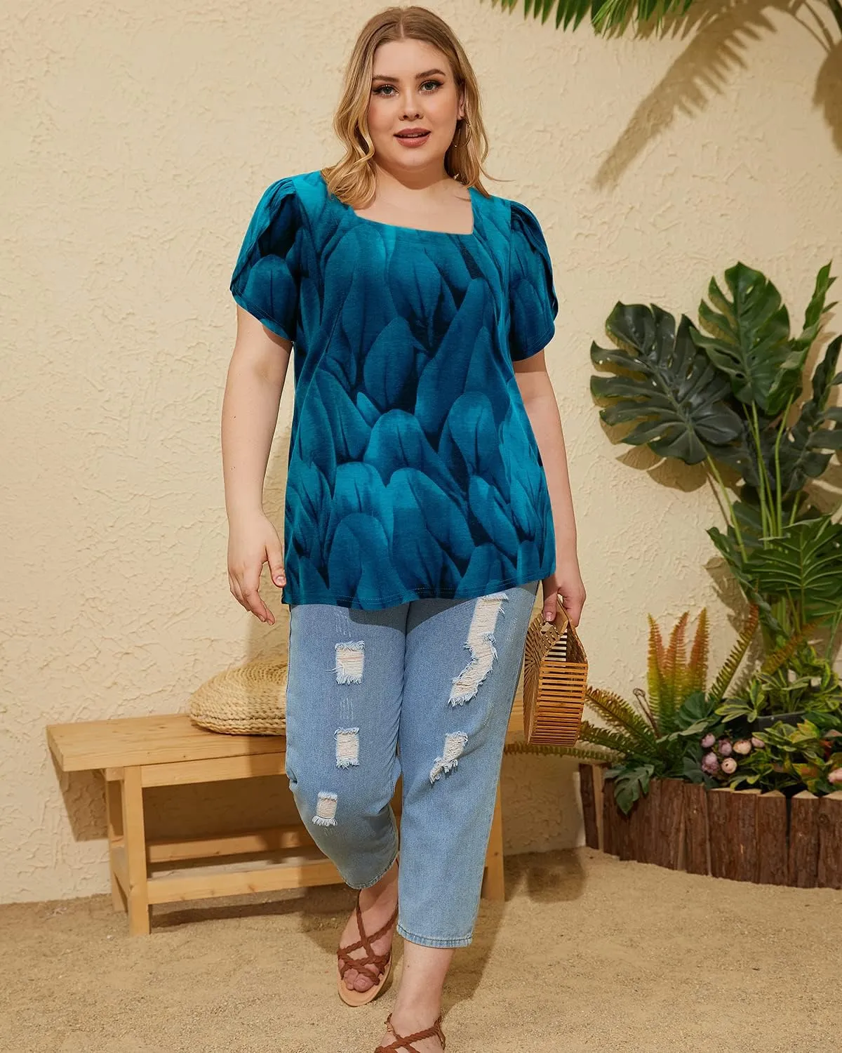 Siddhe Women Short Sleeve Plus Size Tunics, Square Neck Tops Casual Loose Fit T Shirt Blouse Summer 2025