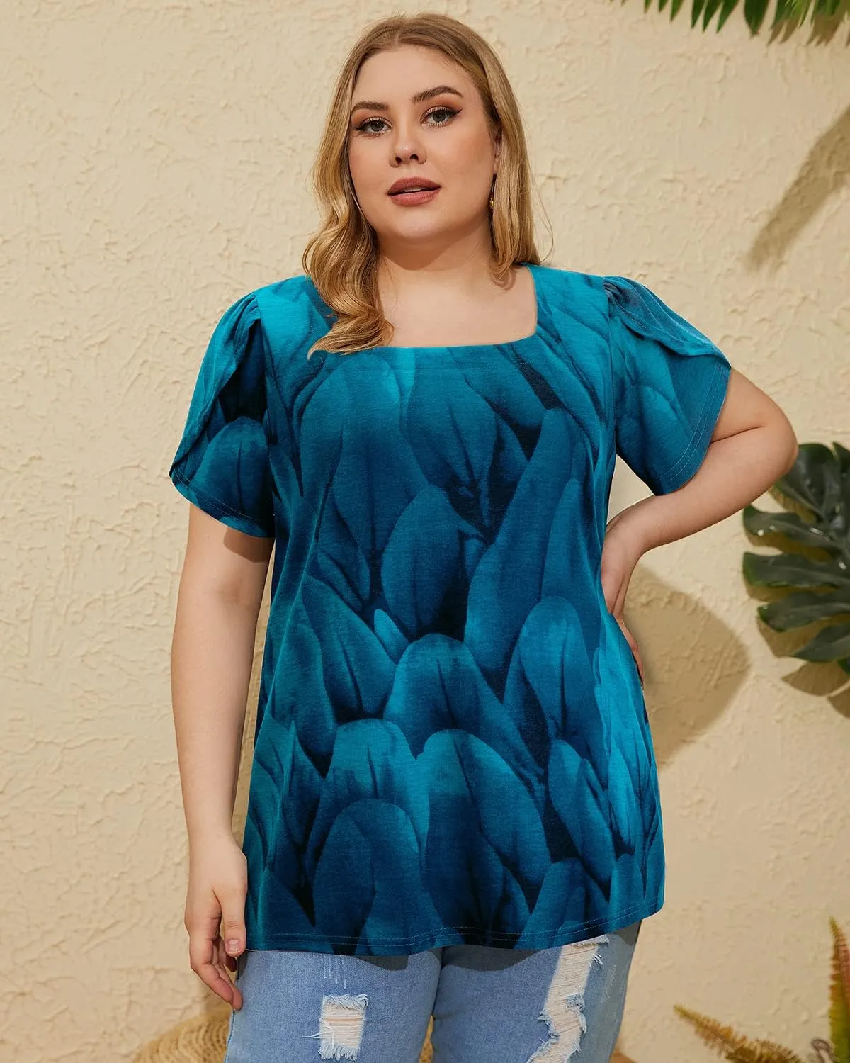 Siddhe Women Short Sleeve Plus Size Tunics, Square Neck Tops Casual Loose Fit T Shirt Blouse Summer 2025