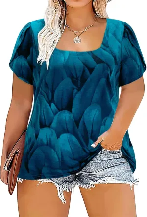 Siddhe Women Short Sleeve Plus Size Tunics, Square Neck Tops Casual Loose Fit T Shirt Blouse Summer 2025