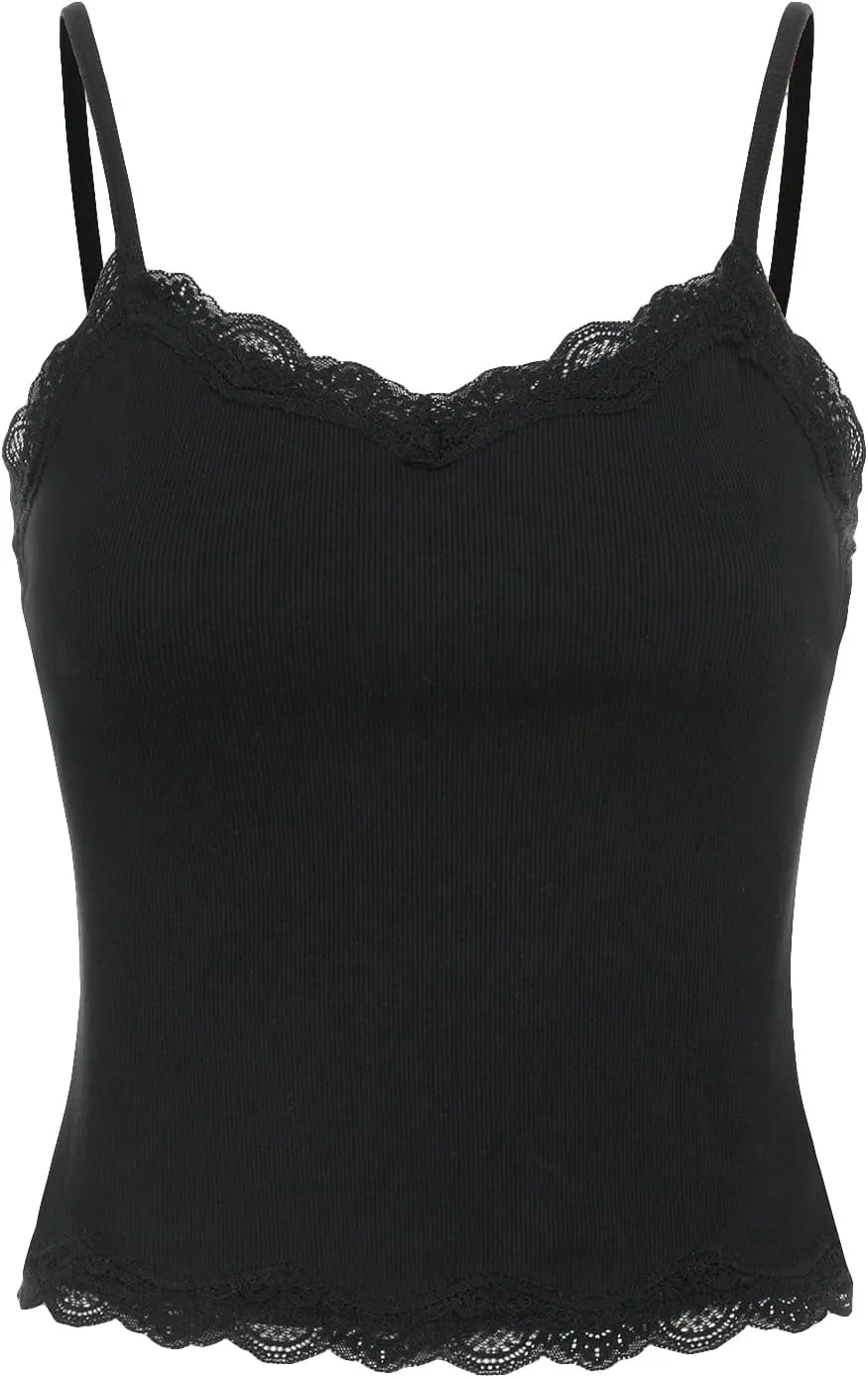 SOLY HUX Girl's Sleeveless Lace Trim Camisoles Spaghetti Strap Ribbed Crop Tank Tops