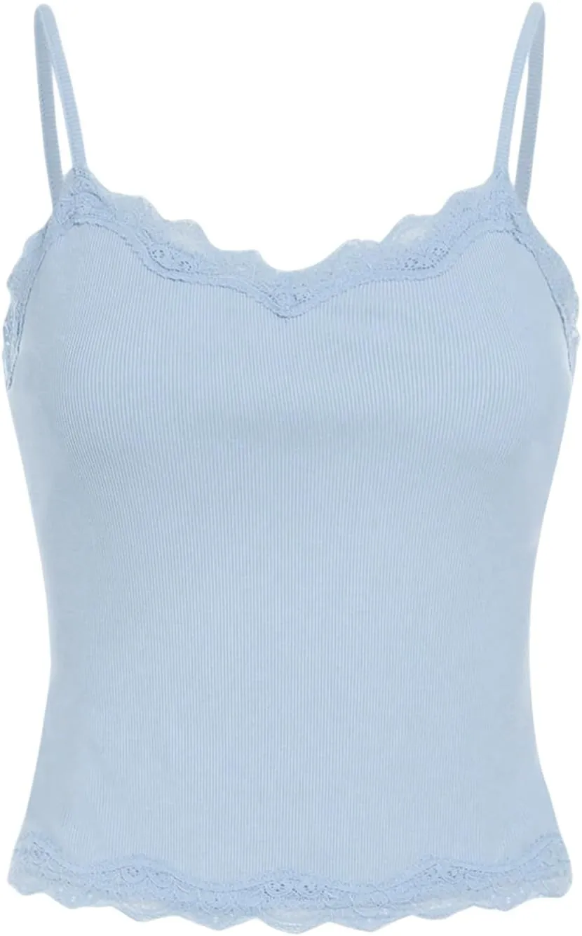 SOLY HUX Girl's Sleeveless Lace Trim Camisoles Spaghetti Strap Ribbed Crop Tank Tops