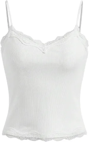 SOLY HUX Girl's Sleeveless Lace Trim Camisoles Spaghetti Strap Ribbed Crop Tank Tops