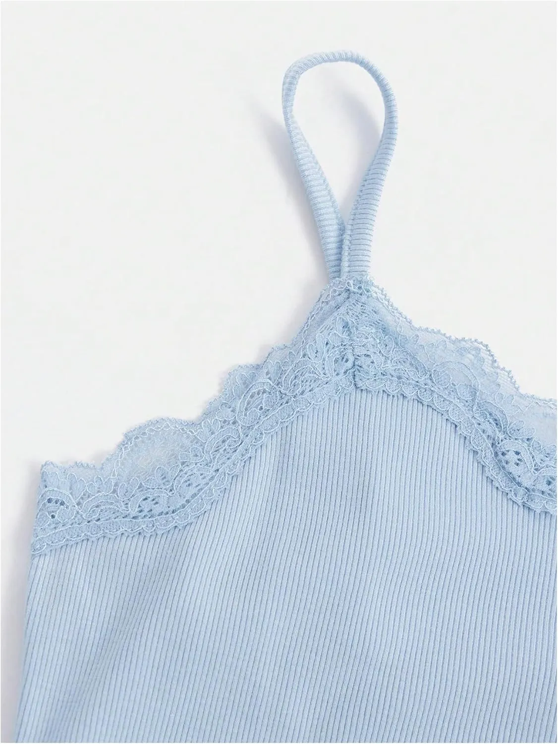 SOLY HUX Girl's Sleeveless Lace Trim Camisoles Spaghetti Strap Ribbed Crop Tank Tops