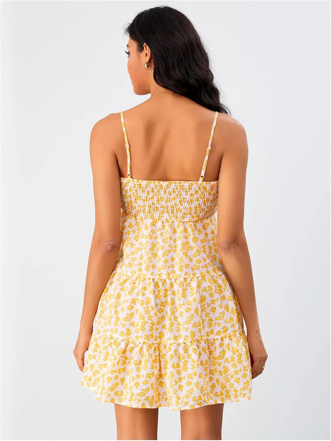 SOLY HUX Women's Summer Sleeveless Mini Dress Floral Sundress Smocked Boho Beach Cami Short Dresses