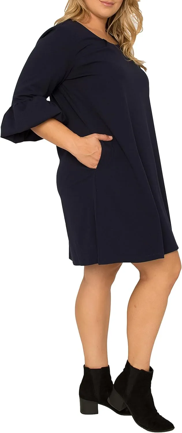 Standards & Practices Women's Plus Size Brick Red Crepe Knit 3/4 Balloon Sleeves Midi Shift Dress