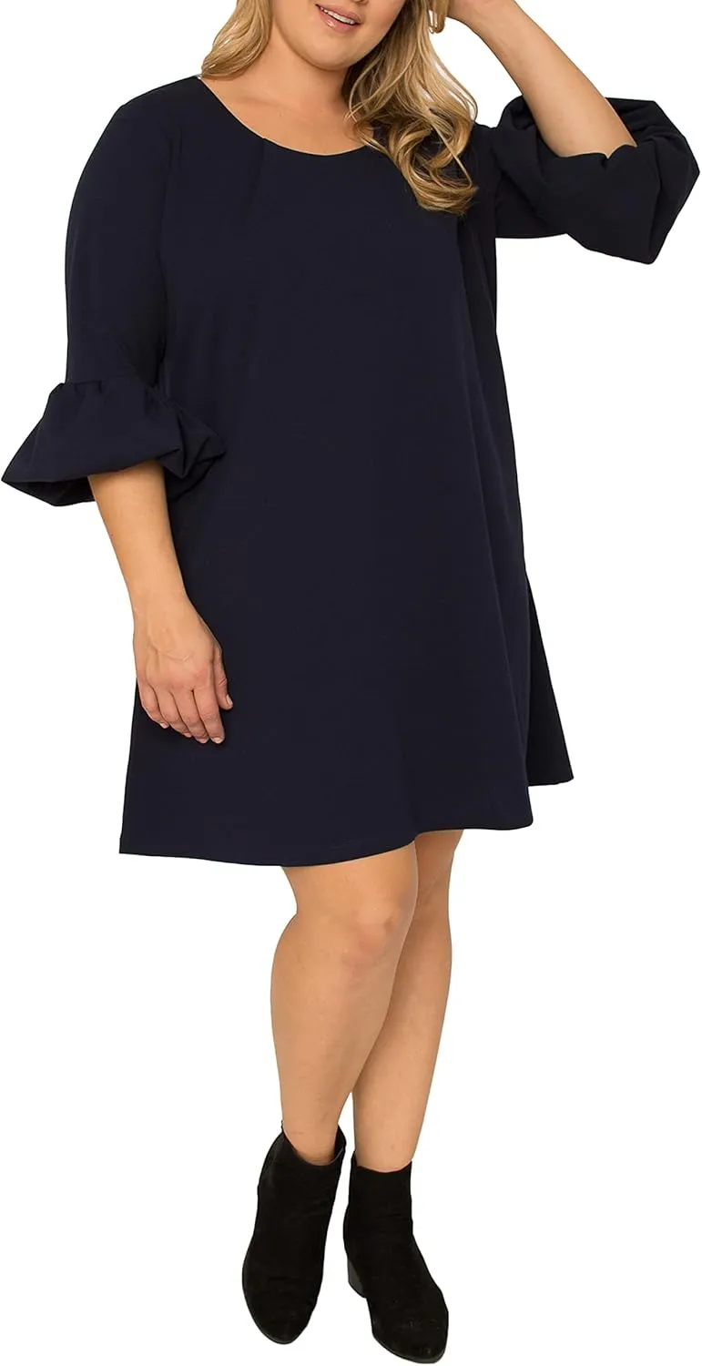 Standards & Practices Women's Plus Size Brick Red Crepe Knit 3/4 Balloon Sleeves Midi Shift Dress