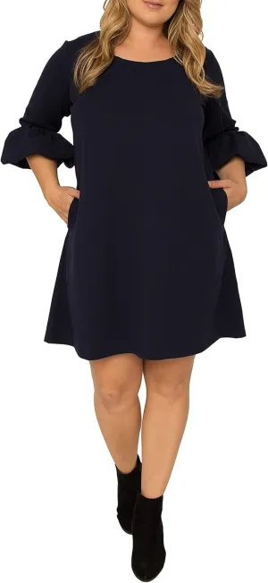 Standards & Practices Women's Plus Size Brick Red Crepe Knit 3/4 Balloon Sleeves Midi Shift Dress