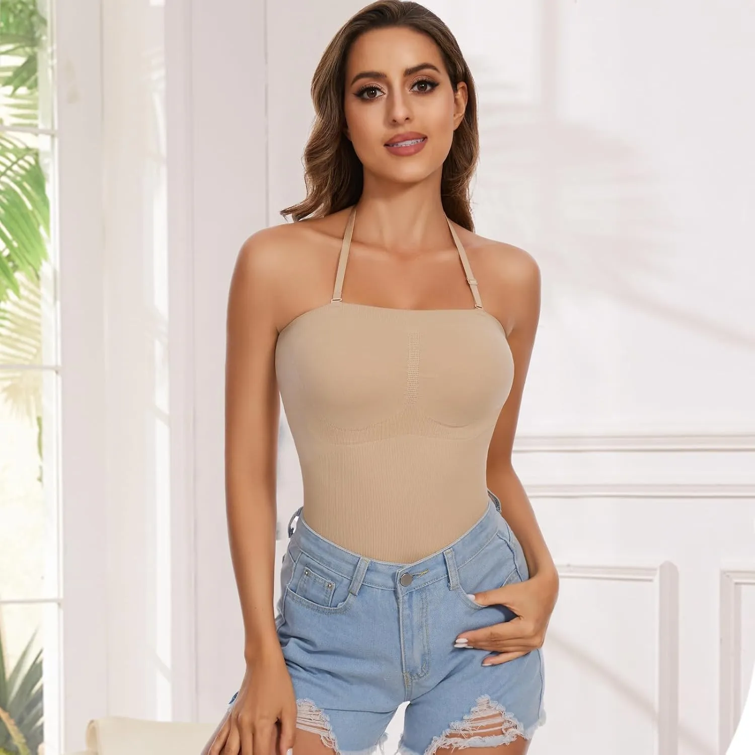 Strapless Shapewear Tank Tops for Women Tummy Control Cami Shaper Compression Camisole Slimming